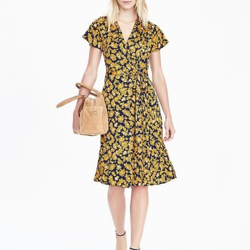 Banana Republic Pleated Floral Wrap Dress